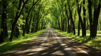 Fototapeta premium Sunlit Tree-Lined Country Road