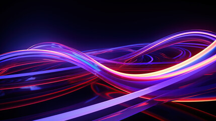 Dazzling Neon Dreams: A Vibrant Tapestry of Fluorescent Ribbons Illuminating the Night, Glowing Elegance: Abstract Neon Ribbons Dance in a Dark Room, Creating a Stunning Panoramic Display