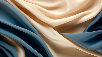 Obraz premium Smooth elegant silk in beige and blue color as background.