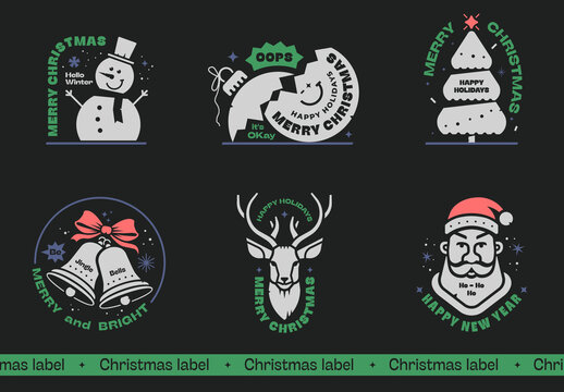 Christmas and New Year Greeting Stickers Pack Layout
