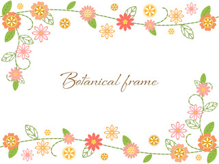 カラフルで可愛い刺繍風の花のフレーム背景イラスト