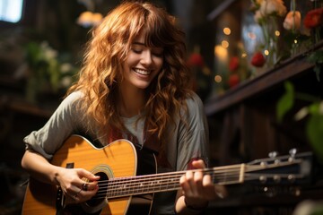 Fototapeta premium girl with guitar