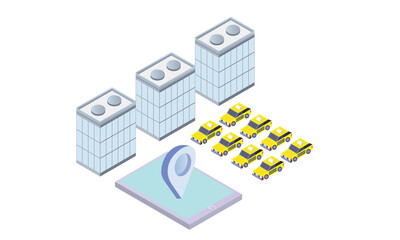 Isometric mobile application taxi service in the city.on white background.isometric design. 3D design elements for construction of urban and village landscapes.
