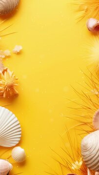 Vertical video summer background with sea shell and starfish.