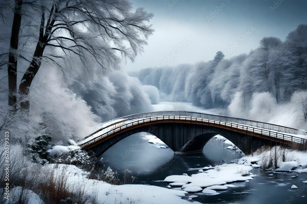 Canvas Prints snow covered bridge