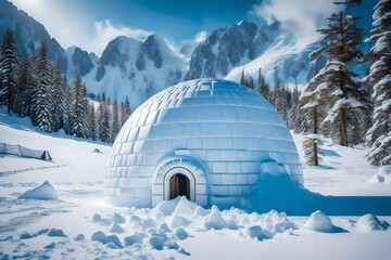 snow covered house and igloo house