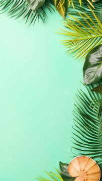 Vertical video summer background with tropical leaves.