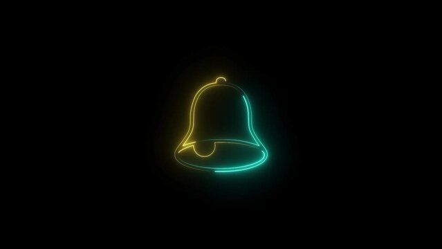 Abstract glowing neon line Church bell icon isolated on dark background. Alarm sign, service bell, notification symbol, doorbell icon. 4K animation video