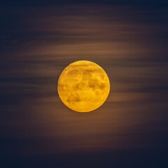 The big yellow moon shines in the sky