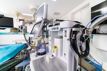 Modern operating technologies. Neurosurgery equipment in hospital.