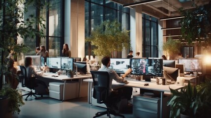 Young people work in modern office.Generative AI