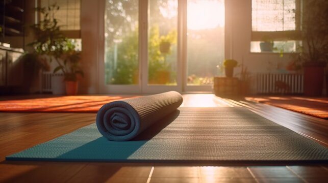 Yoga at home active lifestyle woman rolling exercise.Generative AI