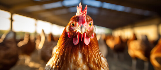 Raising chickens on a farm. - obrazy, fototapety, plakaty