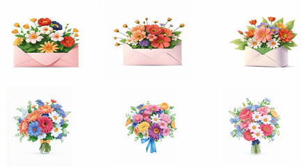 bouquet with flowers, envelope with flowers.  Created with AI