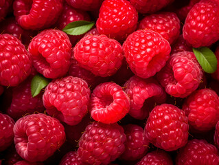 Close up of fresh raspberries background, fruit banner 