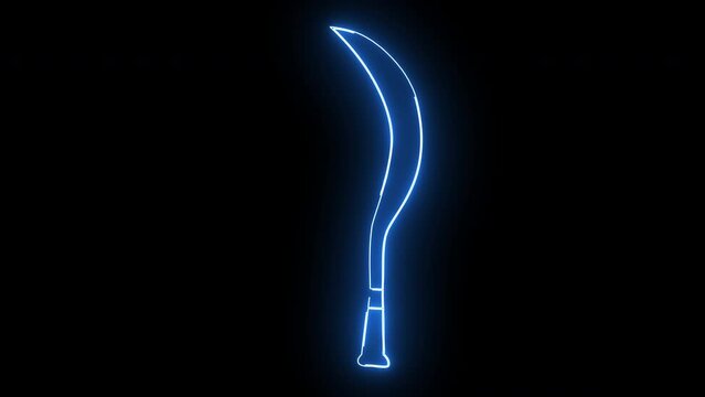 Animation of a typical Indonesian sickle weapon icon with a glowing neon effect