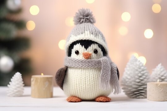 cute little penguin knitted wool miniature