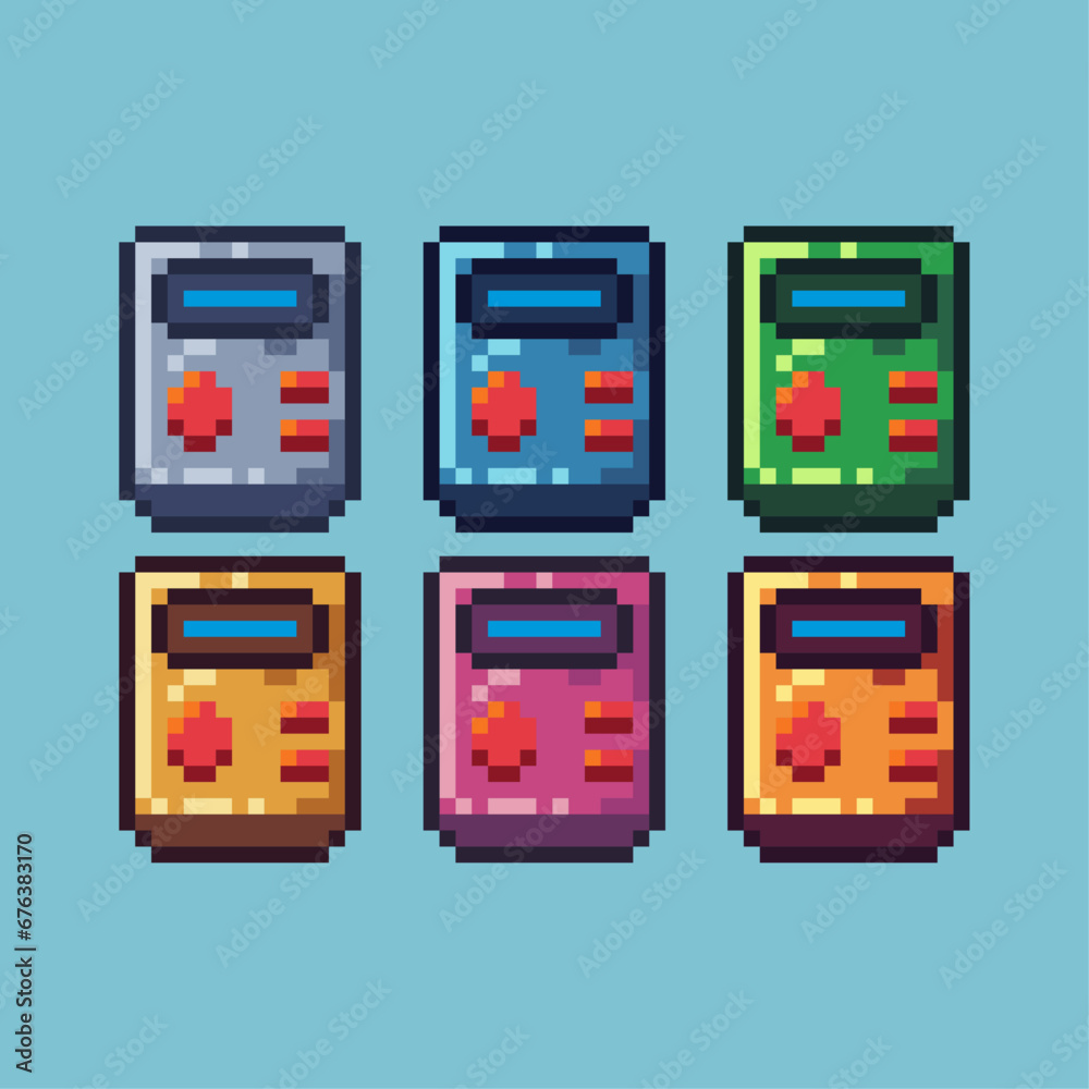 Fototapete pixel art sets of controller game with variation color item asset. simple bits of game pixelated sty
