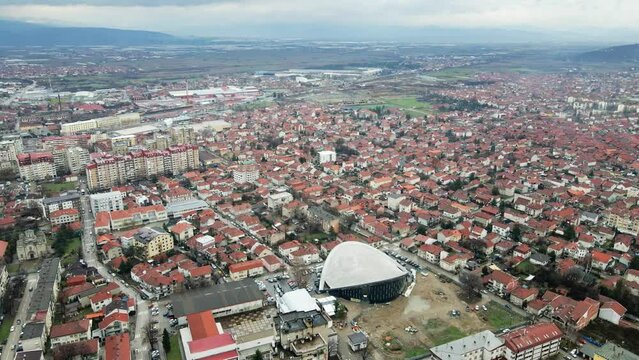 Aerial view of residential buildings in the town of Leskovac in southern Serbia