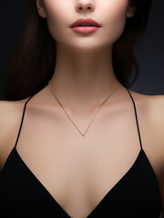 Woman pendant mockup closeup model neck. Fashion beauty subtle chain necklace for pendant jewelry mockup - obrazy, fototapety, plakaty