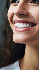 Obraz premium Beautiful wide smile of young woman with great healthy white teeth.