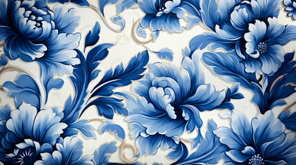 Background with blue floral seamless pattern.