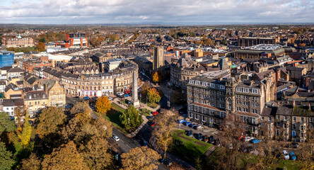 Aerial view of the Victorian architecture of Harrogate town centre