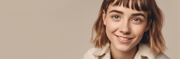 Fototapeta premium Beautiful American good woman nice fashion half body eye contact