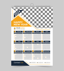 Editable 2024 wall calendar design, 1 page high-quality print-ready calendar vector template 
