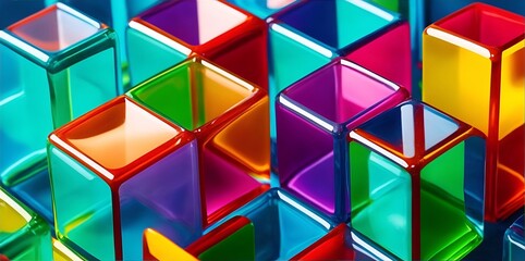 Colorful crystal glass blocks aligned background. AI generated illustration