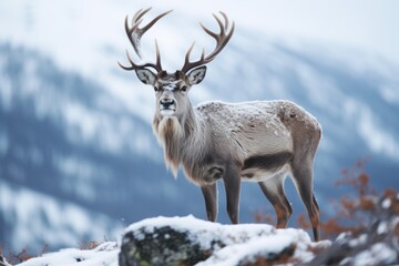 A Beautiful Reindeer Savouring a Carrot in its Natural Habitat Amidst the Frosty Arctic