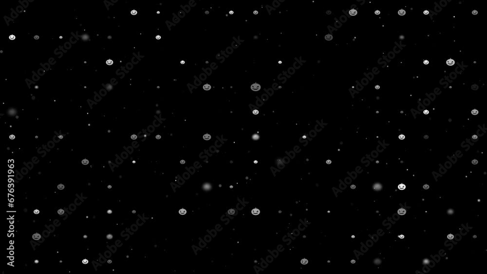 Poster template animation of evenly spaced halloween pumpkin symbols of different sizes and opacity. animat