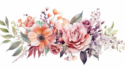 Beautiful watercolor bouquet. Vector image of nice colorful summer flowers on a white background. Bright spring flowers painting.