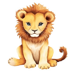 Hand Drawn Watercolor Lion Clip Art Illustration. Isolated elements on a white background.