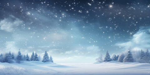 Beautiful ultrawide background image of light snowfall falling over of snowdrifts