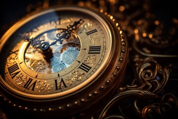 The Final Moments Before the New Year as Captured in a Close-Up Shot of an Antique Clock