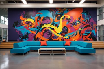 Knowledge Journey Mural: An electrifying graffiti masterpiece with bold, expressive lettering and a...
