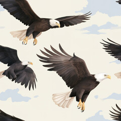 Fototapeta premium Eagles cartoon repeat pattern, hawk bird nature art