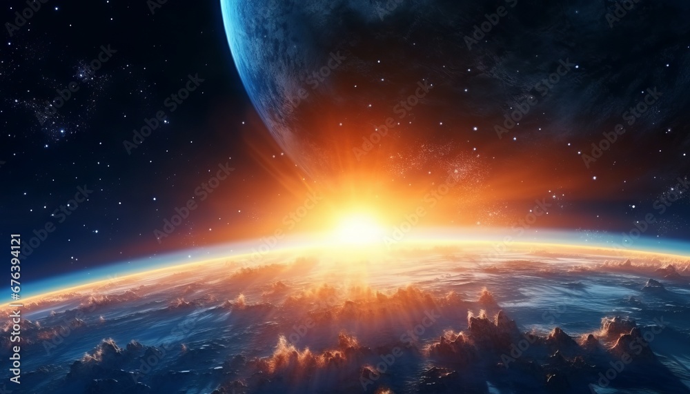 Canvas Prints cosmic landscape with planets, stars and galaxies in space. sunrise over planet in outer space. sola