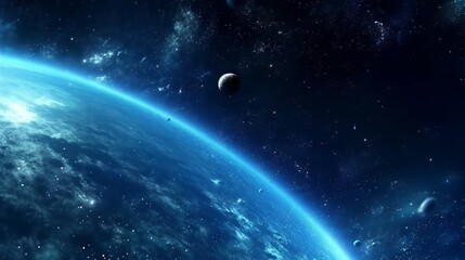 Planet Earth in space. Planet Earth with sun rays and stars in space. Planet Earth in space with visible city lights. AI generated illustration