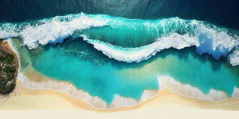 Beach and waves from top view