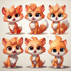 red fox illustration with kawai