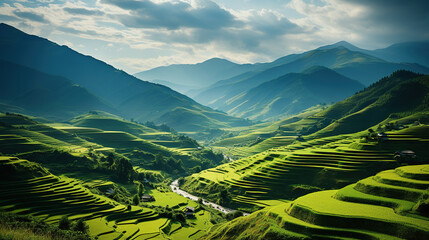 Terraced rice field landscape of Mu Cang Chai, Yenbai, Northern Vietnam 