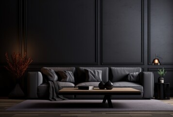 Interior background of a cozy dark living room