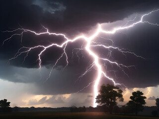 Lightning flashes through the dark sky.