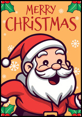 Merry Christmas: Featuring Cute and Happy Santa Claus Vector Cartoon Character on Greeting Cards and Posters