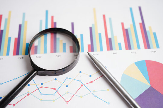 Magnifying glass on charts graphs paper. Financial development, Banking Account, Statistics, Investment Analytic research data economy.
