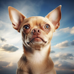 ai generated illustration of chihuahua dog closeup portrait on cloudy sky