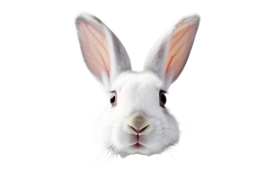 Happy white cute rabbit isolated on a transparent background.