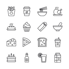 Set of food and drink icon for web app simple line design